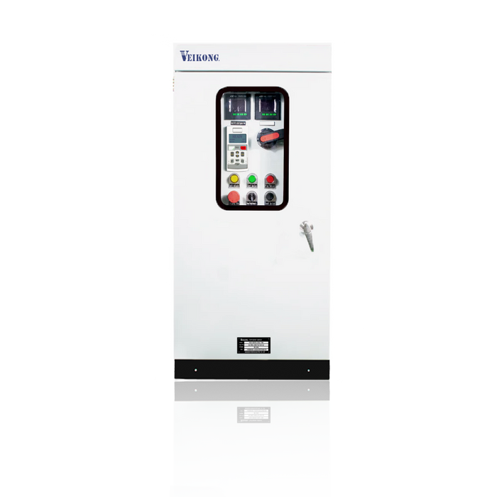 Arrancador Suave en Gabinete VKS-8000-110-T4B Trifásico, 380 - 480 VAC, 150 hp. Incluye: Interruptor principal con bypass incluido, IP54, panel de control, botones e indicador digital, paro de emergencia, desconectador en puerta, apartarrayos.