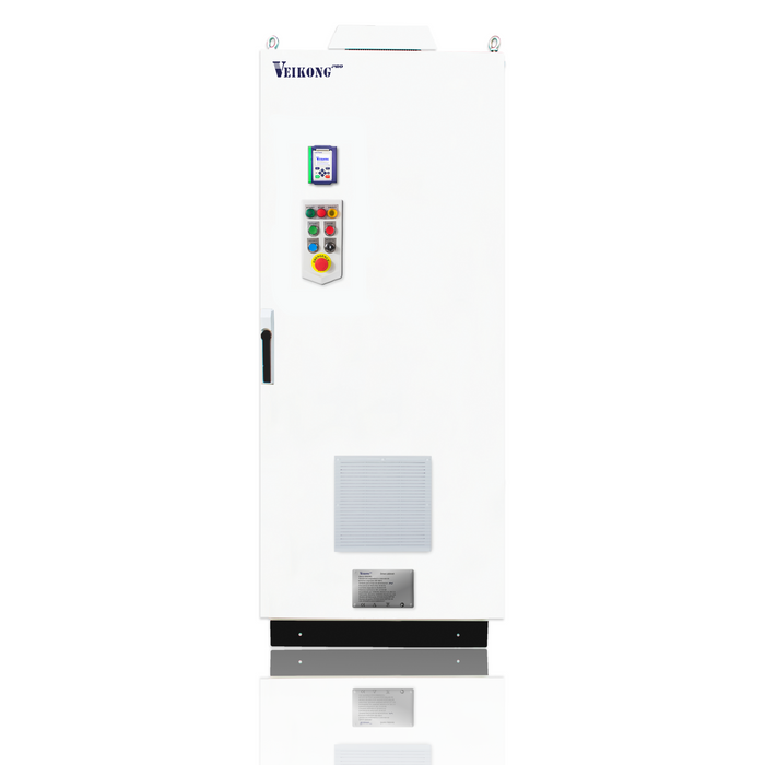 VEIKONG PRO DRIVE 125 hp VFD500P-090G/110PT4-GB, 480 VAC, 176 AMP, ensamblado en gabinete metálico incluye: seccionador portafusibles, fusibles tipo aR, Estación de botones de arranque y paro, reset, emergencia, e indicación piloto y accesorios