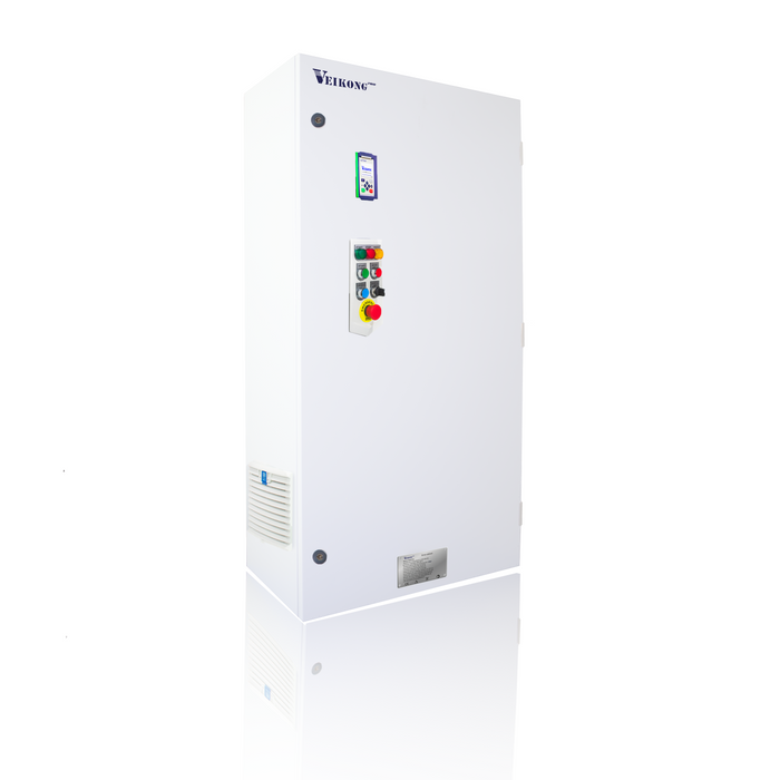 VEIKONG PRO DRIVE  75 hp VFD500P-055G/075PT4-GB,  480 VAC, 110 AMP, ensamblado  en gabinete metálico incluye: seccionador-portafusibles, fusibles  tipo aR, Estación de botones de arranque y paro, reset, emergencia, e indicacion piloto y accesorios