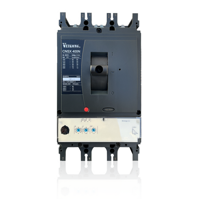 Interruptor termomagnético con relevador electrónico 2.3, en caja moldeada, CNSX400N, 3P , 42 KA a 440V, Tipo. TMD regulable 320- 160 Amperes  , aplicable para arrancador: VKS-8000-115-T4/132-T4, VKS-8000-55-T2/75-T2