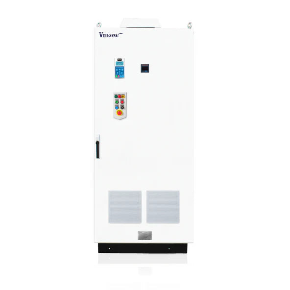 Arrancador Suave en Gabinete Marca Veikong VKS-8000-160-T4PRO Trifásico, 380 - 480 VAC, 200 hp. Incluye: Interruptor termomagnético y fusibles aR, panel de control, botones e indicador digital, paro de emergencia, y supresor de sobrevoltaje